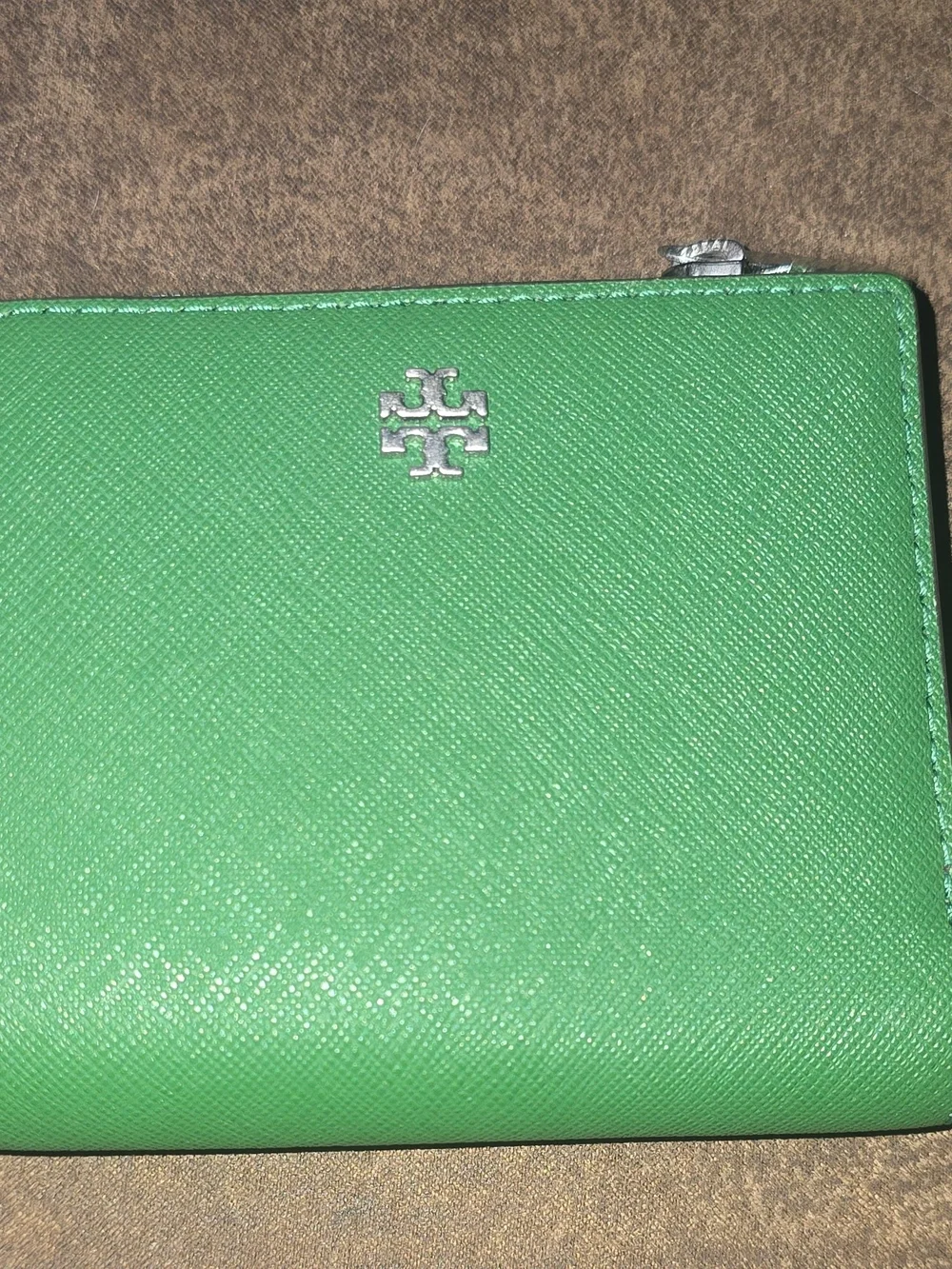 Authentic Tory Burch Robinson Mini Bifold Wallet - Green Saffiano Leather